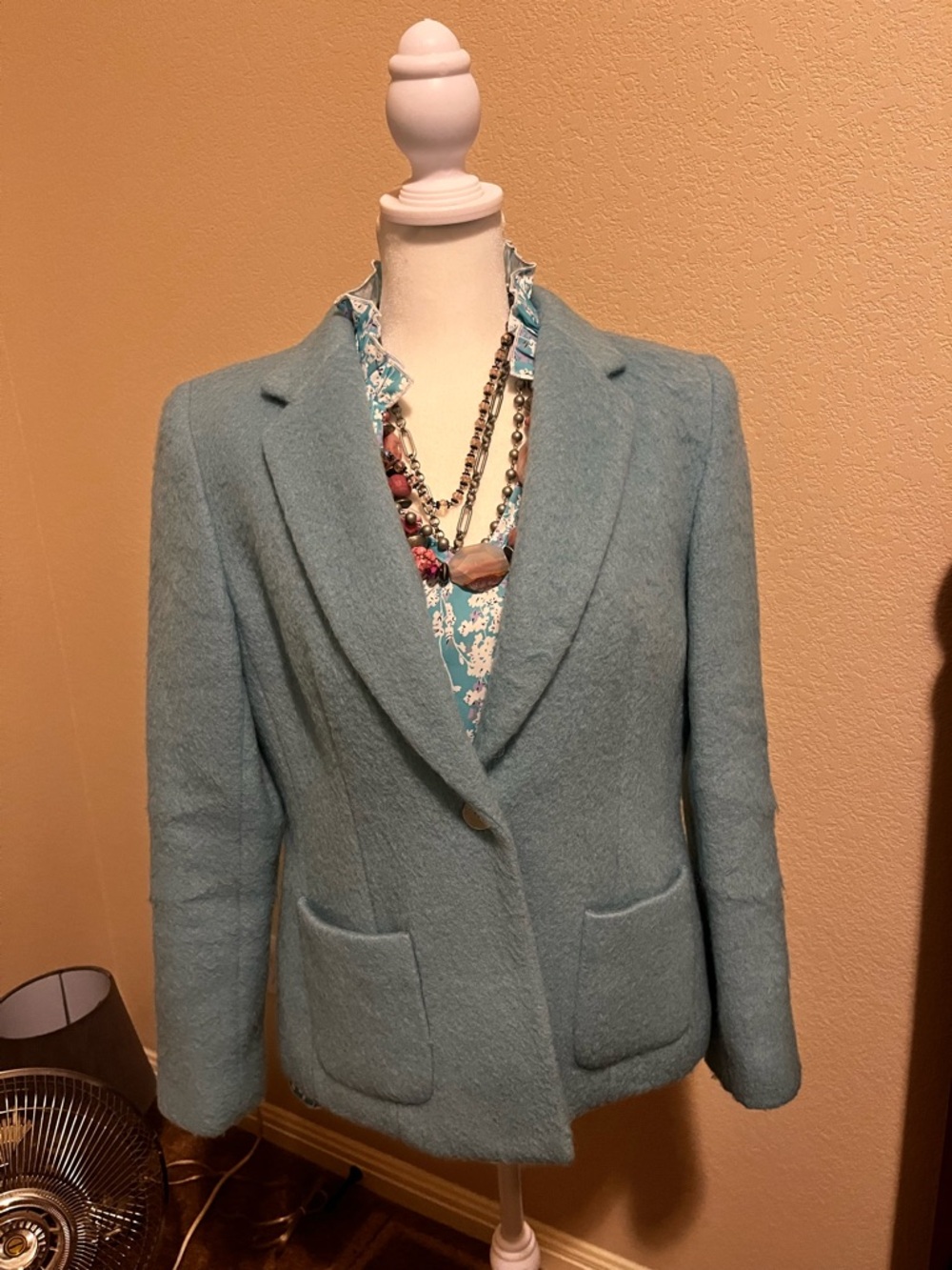Josephine Chaus Powder Blue Wool-Blend Single-Button Blazer